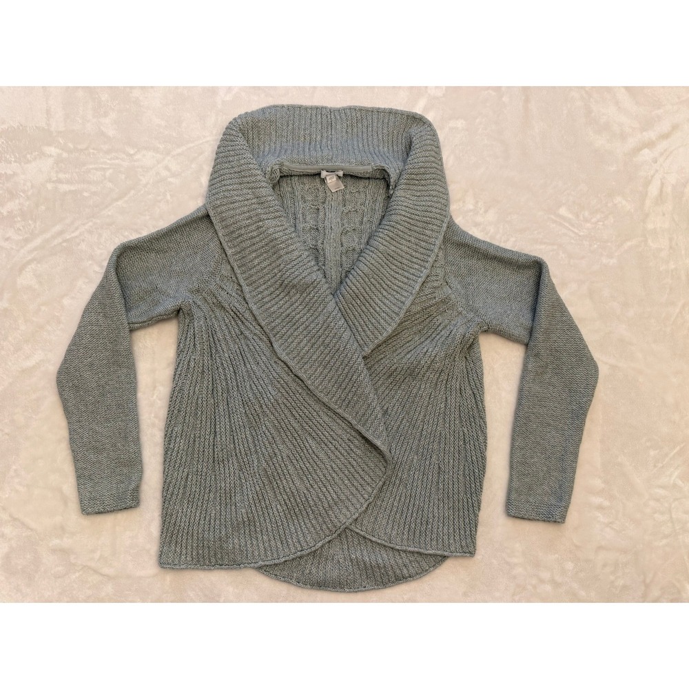 Pure Jill J Jill Cotton Cable Knit Shawl Collar Open Front Cardigan Gray S